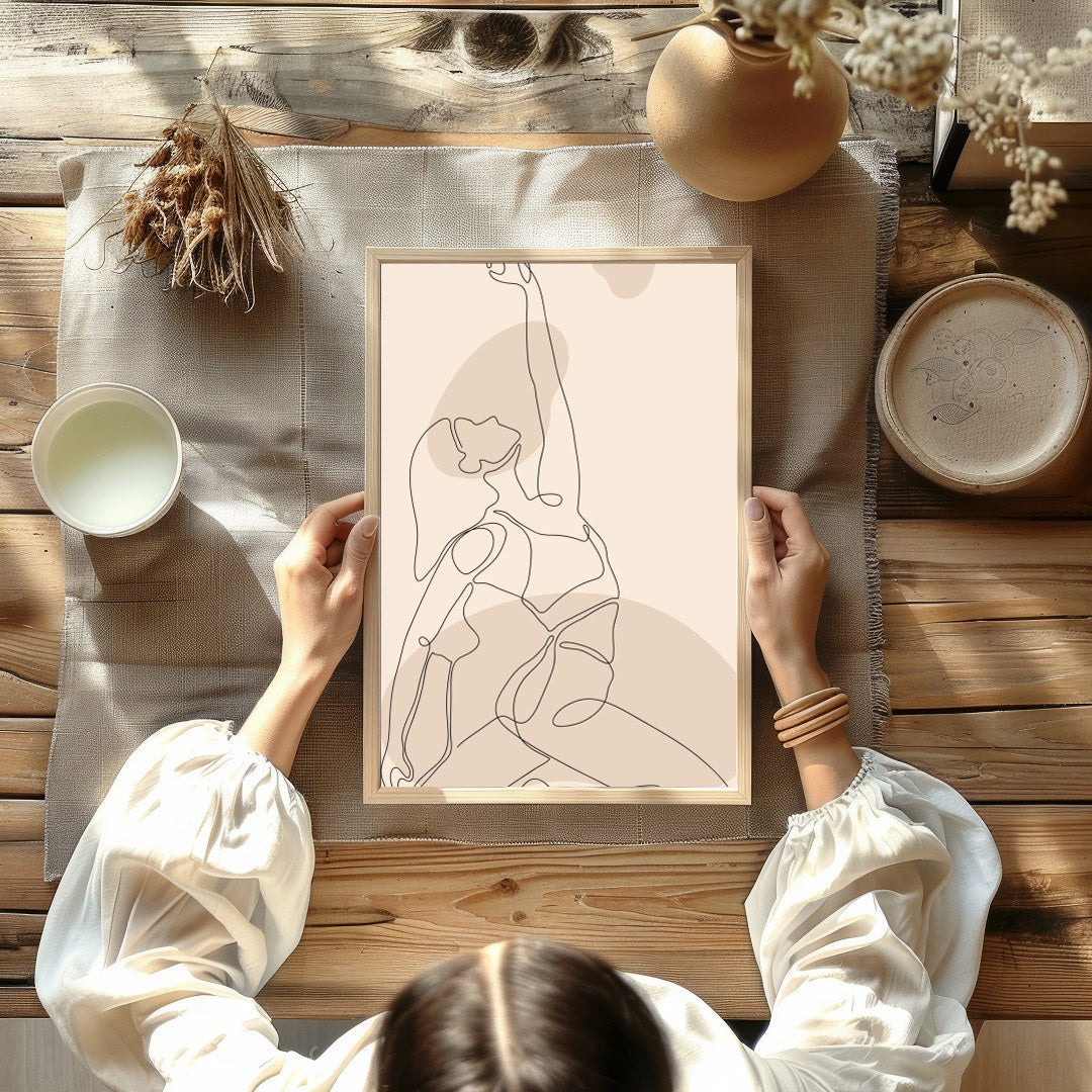 Embrace the serene elegance of this minimalist line art featuring a woman in a graceful yoga pose. for Kitchen