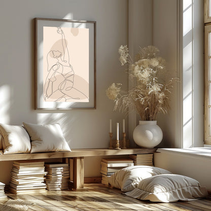Embrace the serene elegance of this minimalist line art featuring a woman in a graceful yoga pose. for place