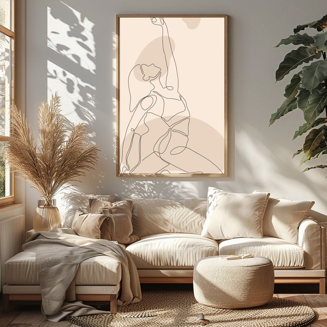 Embrace the serene elegance of this minimalist line art featuring a woman in a graceful yoga pose. for Sitting Area