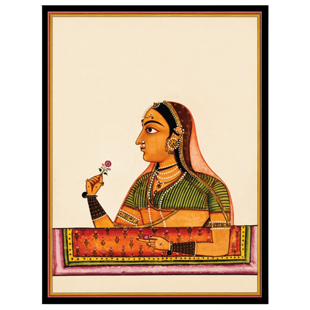Immerse yourself in the timeless grace of Mughal elegance with this exquisite artwork depicting a for decor