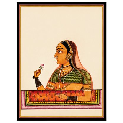 Immerse yourself in the timeless grace of Mughal elegance with this exquisite artwork depicting a for decor