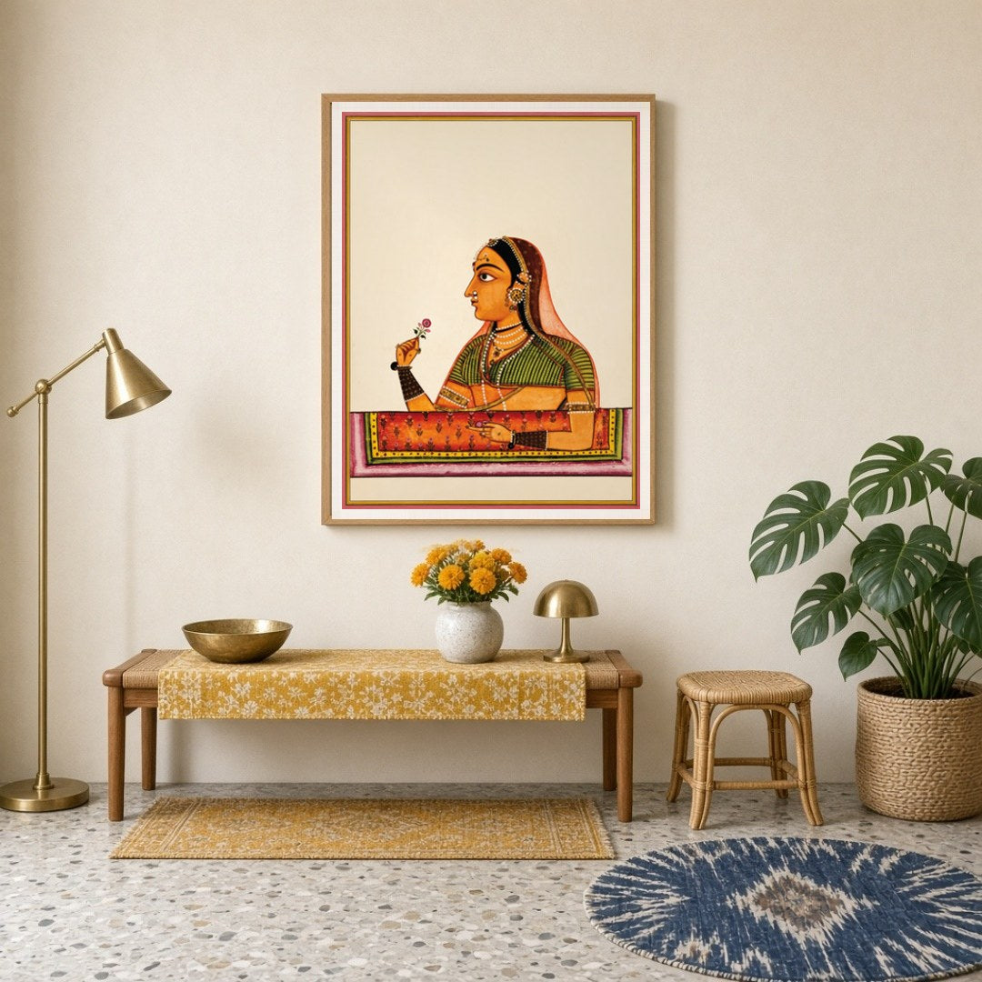 Immerse yourself in the timeless grace of Mughal elegance with this exquisite artwork depicting a for Entrance