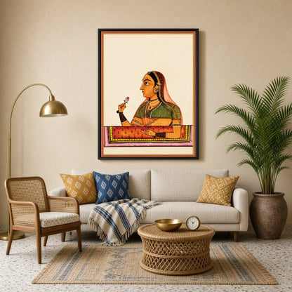 Immerse yourself in the timeless grace of Mughal elegance with this exquisite artwork depicting a for Living Room