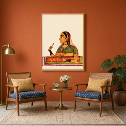 Immerse yourself in the timeless grace of Mughal elegance with this exquisite artwork depicting a for Sitting Area
