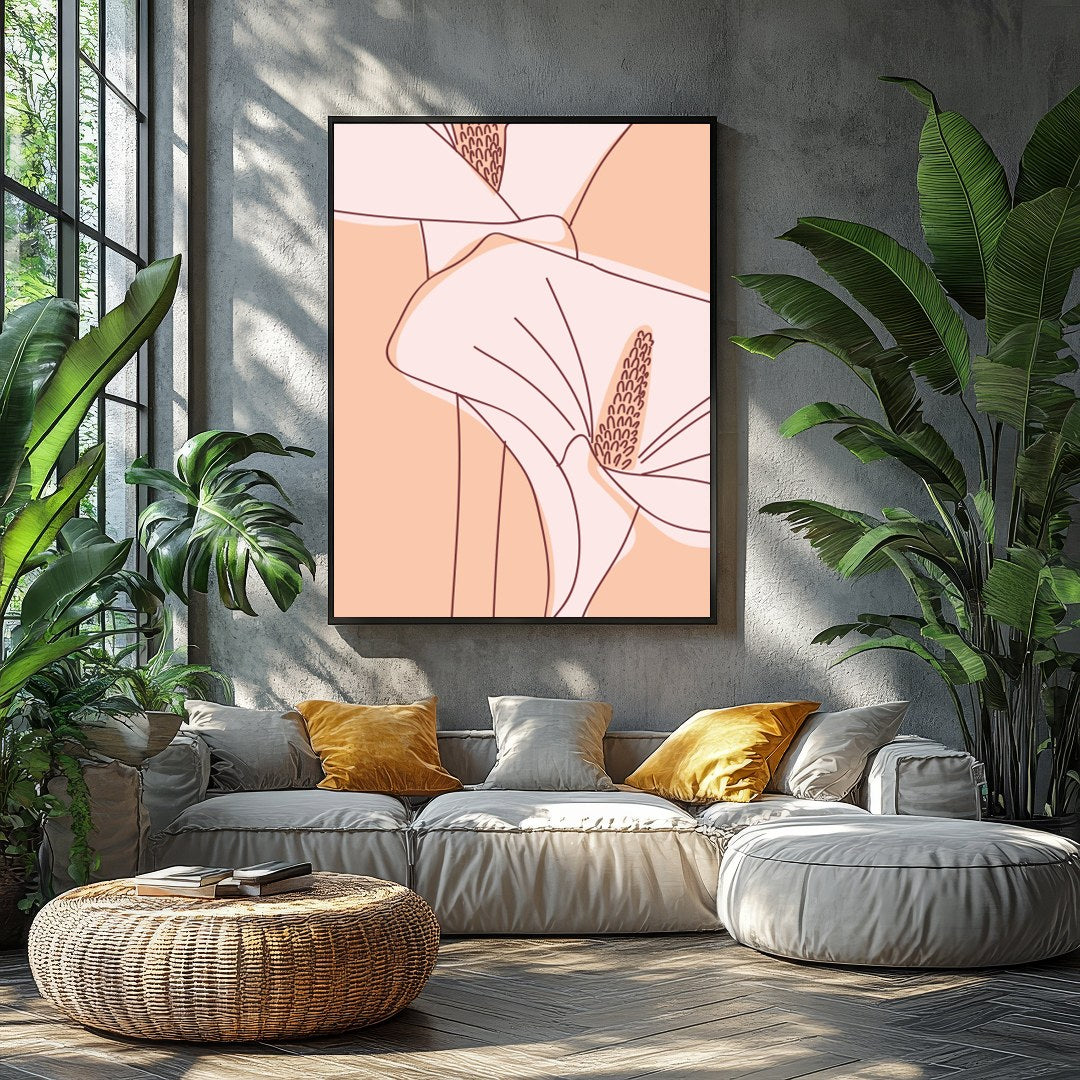 This stunning artwork showcases a pair of gracefully illustrated lilies set against a soothing for Balcony