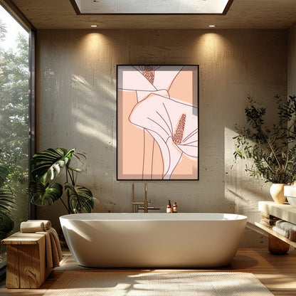 This stunning artwork showcases a pair of gracefully illustrated lilies set against a soothing for Bathroom