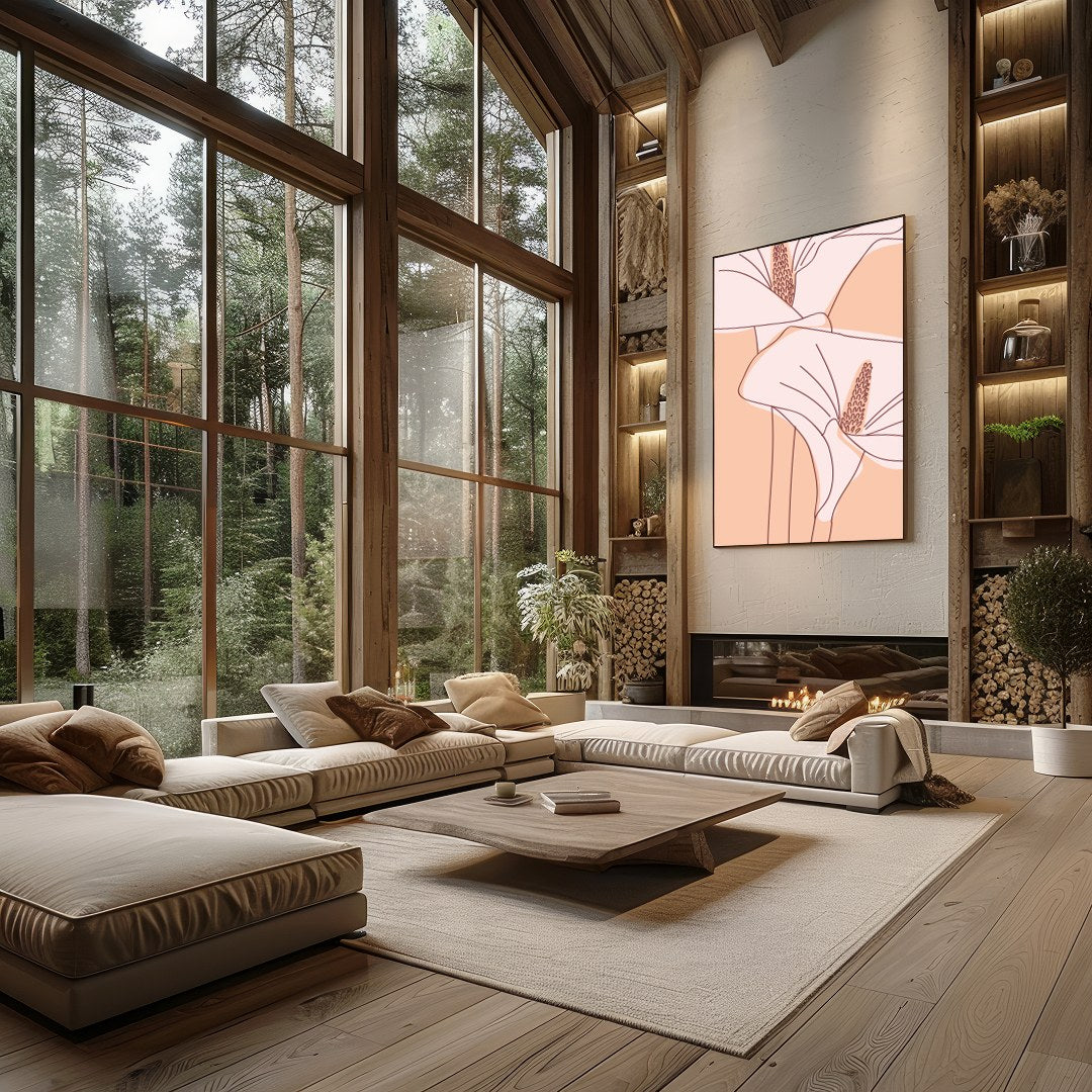 This stunning artwork showcases a pair of gracefully illustrated lilies set against a soothing for Living Room