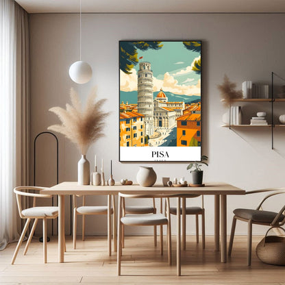 Capture the essence of Pisa with this stunning artwork, featuring the iconic Leaning Tower framed for Dining