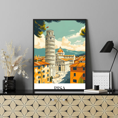 Capture the essence of Pisa with this stunning artwork, featuring the iconic Leaning Tower framed for Shelf