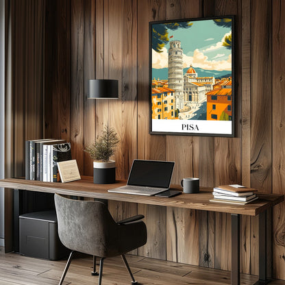 Capture the essence of Pisa with this stunning artwork, featuring the iconic Leaning Tower framed for Study and Office