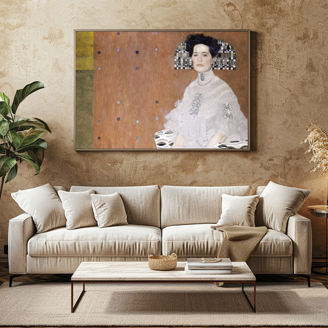This striking artwork beautifully blends classical portraiture with modern geometric elements. The for Family Room
