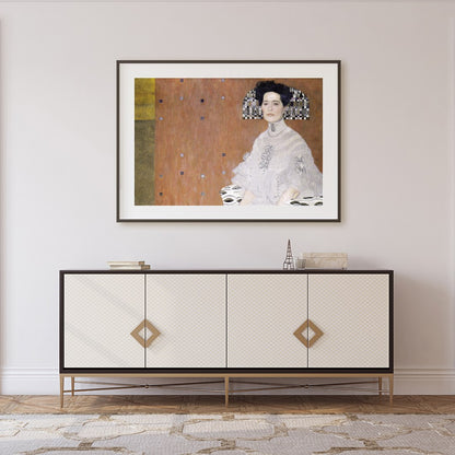 This striking artwork beautifully blends classical portraiture with modern geometric elements. The for Foyer