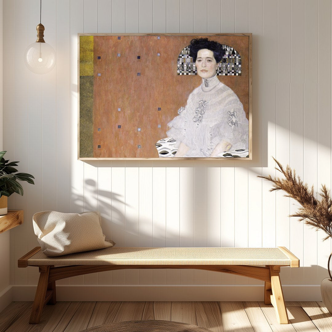 This striking artwork beautifully blends classical portraiture with modern geometric elements. The for Hallway