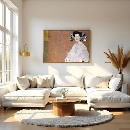 This striking artwork beautifully blends classical portraiture with modern geometric elements. The for Living Room