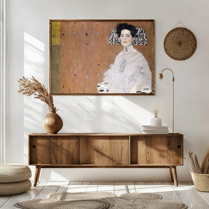 This striking artwork beautifully blends classical portraiture with modern geometric elements. The for Sitting Area