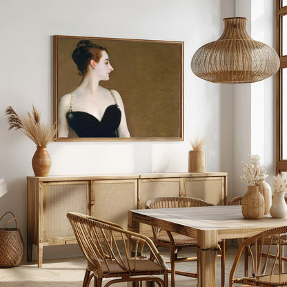This captivating artwork exudes timeless elegance, featuring a refined figure adorned in black for Dining
