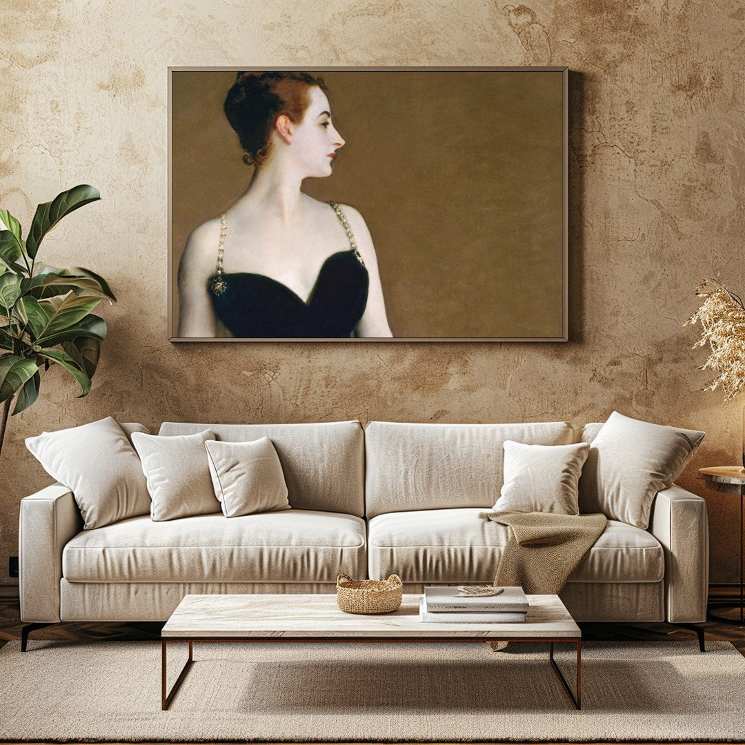 This captivating artwork exudes timeless elegance, featuring a refined figure adorned in black for Family Room