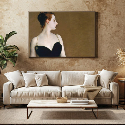 This captivating artwork exudes timeless elegance, featuring a refined figure adorned in black for Family Room