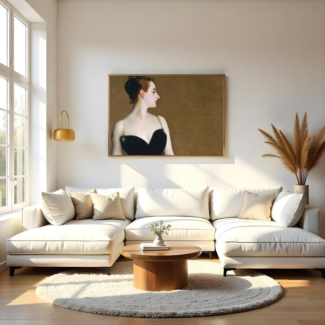 This captivating artwork exudes timeless elegance, featuring a refined figure adorned in black for Living Room