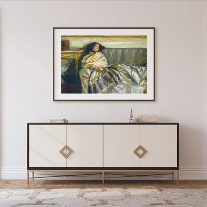 This exquisite artwork captures a serene moment of relaxation, enveloped in sumptuous fabrics and for Foyer