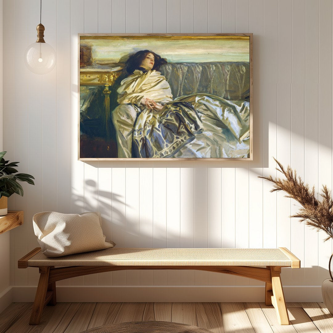This exquisite artwork captures a serene moment of relaxation, enveloped in sumptuous fabrics and for Hallway