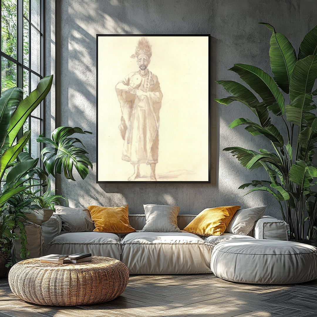 This exquisite sepia-toned artwork captures the serene grace of a sage holding a delicate for Balcony