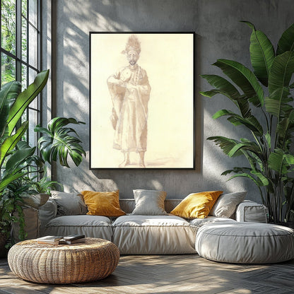 This exquisite sepia-toned artwork captures the serene grace of a sage holding a delicate for Balcony