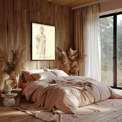 This exquisite sepia-toned artwork captures the serene grace of a sage holding a delicate for Bedroom