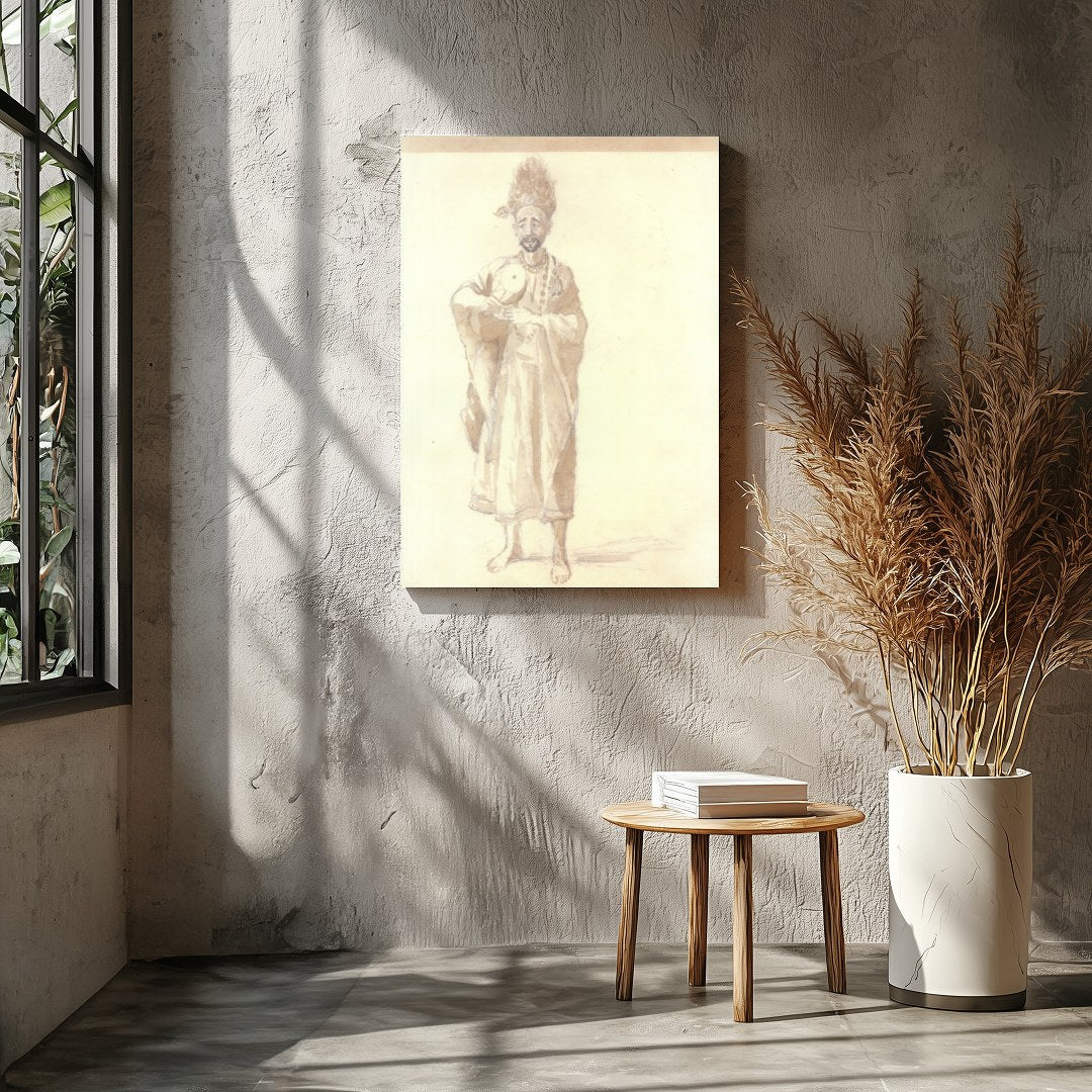 This exquisite sepia-toned artwork captures the serene grace of a sage holding a delicate for Entrance