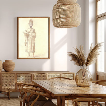 This exquisite sepia-toned artwork captures the serene grace of a sage holding a delicate for Extra Kitchen