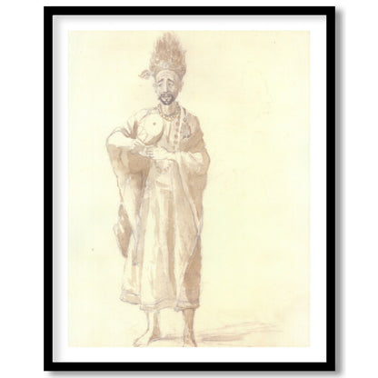 This exquisite sepia-toned artwork captures the serene grace of a sage holding a delicate for office