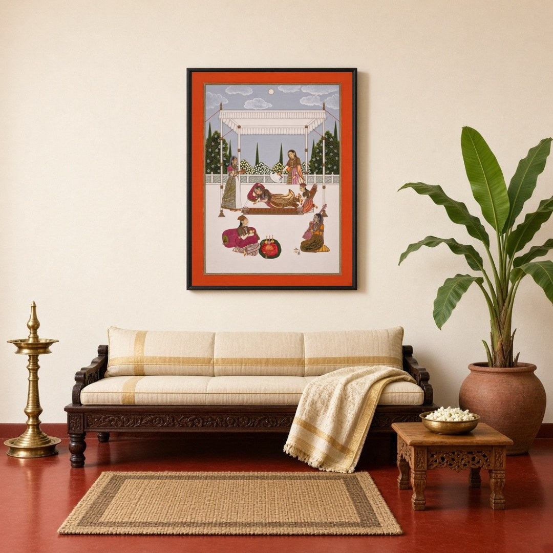 Immerse yourself in the tranquil elegance of Mughal artistry with this exquisite depiction of royal for Living Room