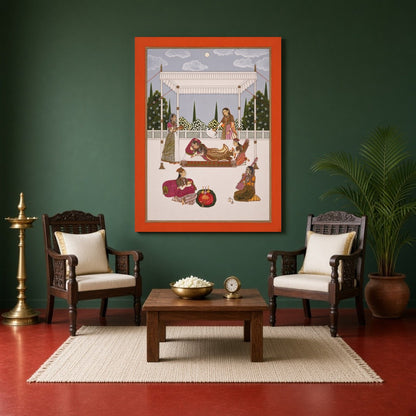 Immerse yourself in the tranquil elegance of Mughal artistry with this exquisite depiction of royal for Sitting Area