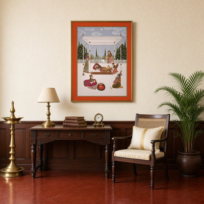 Immerse yourself in the tranquil elegance of Mughal artistry with this exquisite depiction of royal for Study