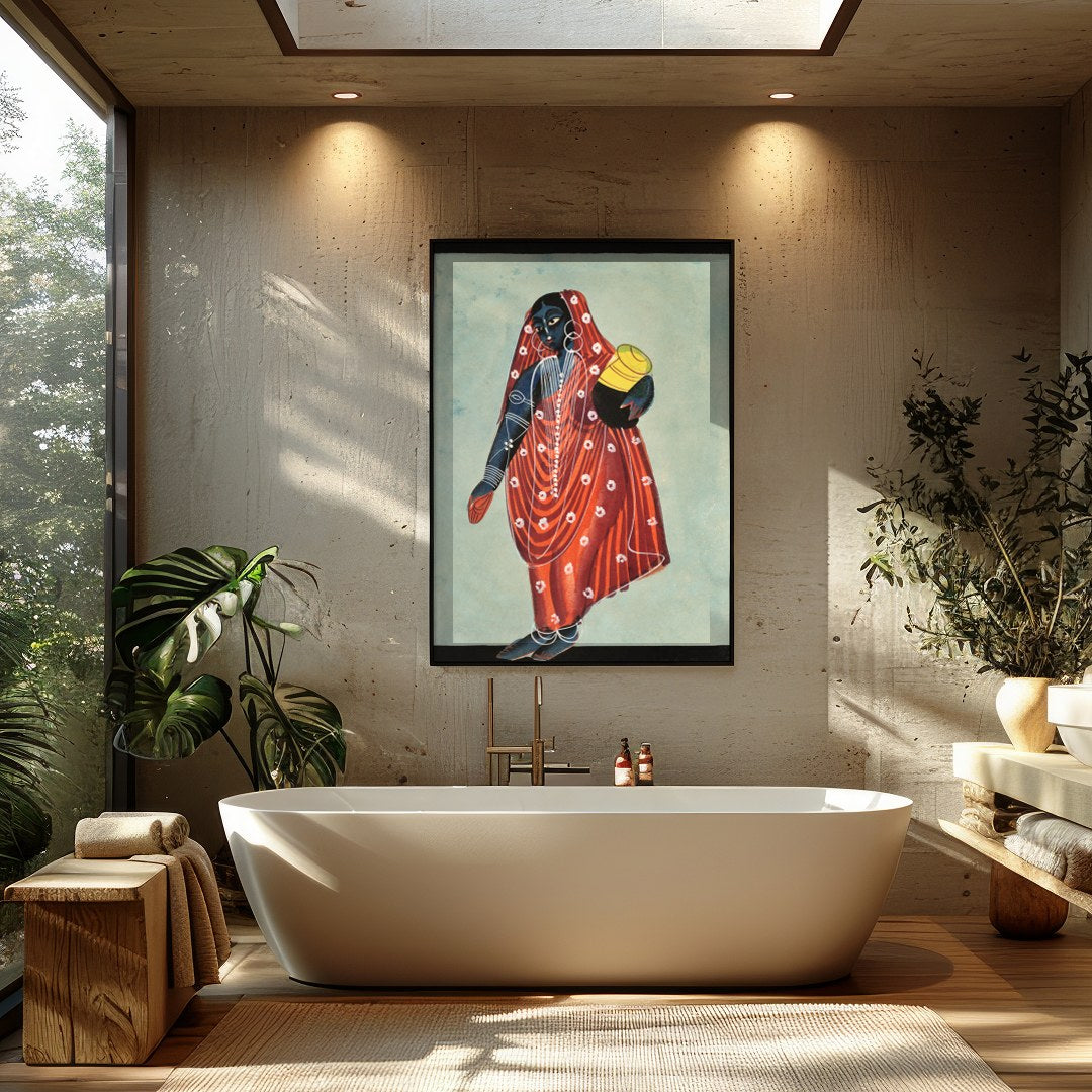 Discover the allure of tradition blended with modern artistry in this captivating piece. A woman for Bathroom