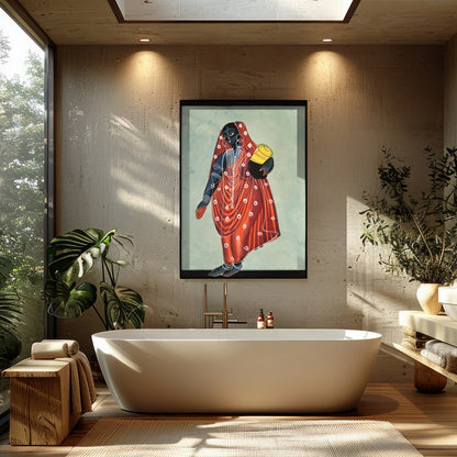 Discover the allure of tradition blended with modern artistry in this captivating piece. A woman for Bathroom