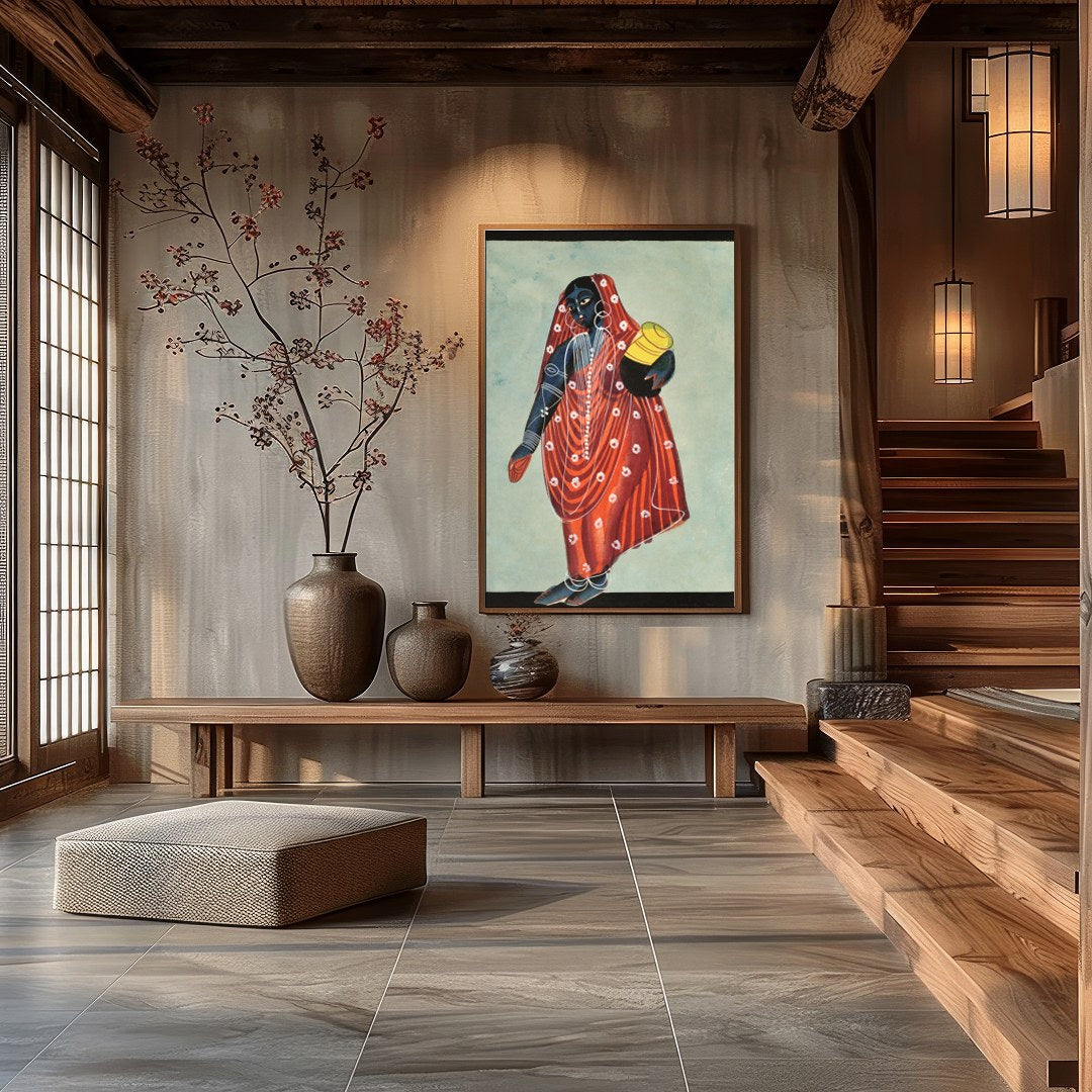 Discover the allure of tradition blended with modern artistry in this captivating piece. A woman for Hall
