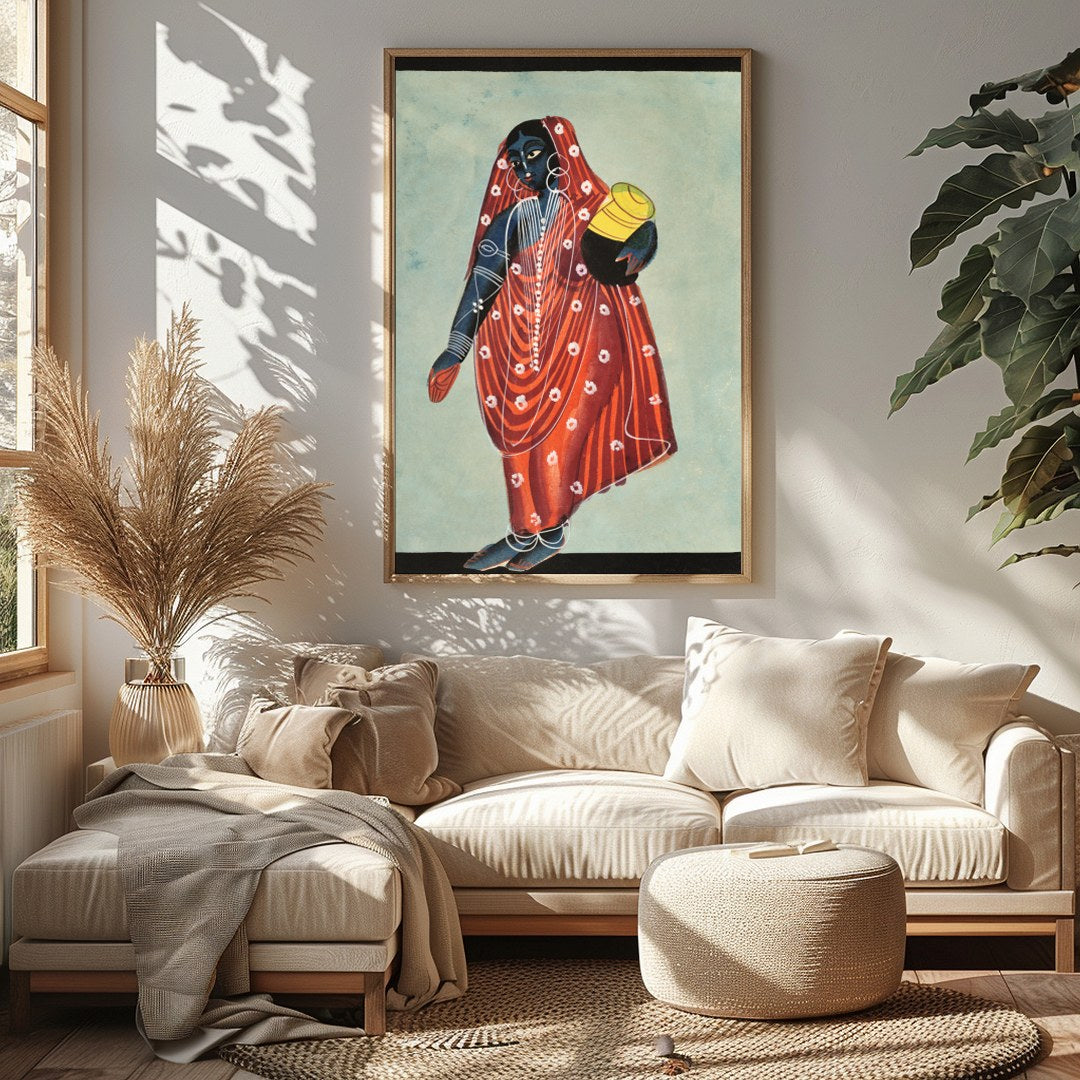 Discover the allure of tradition blended with modern artistry in this captivating piece. A woman for Sitting Area