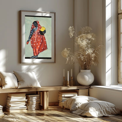 Discover the allure of tradition blended with modern artistry in this captivating piece. A woman for space