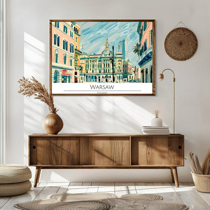 This vibrant illustration beautifully captures the essence of Warsaw's historic architecture and for Sitting Area