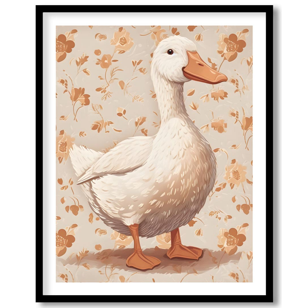 This beautiful watercolor illustration presents a majestic white duck standing gracefully, commandi… for home