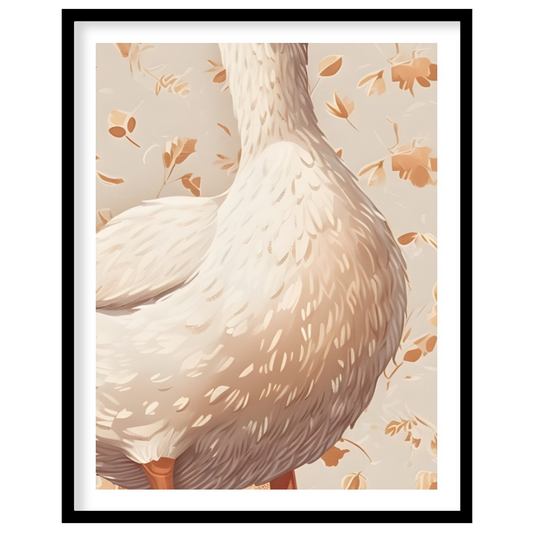 This beautiful watercolor illustration presents a majestic white duck standing gracefully, commandi… for home