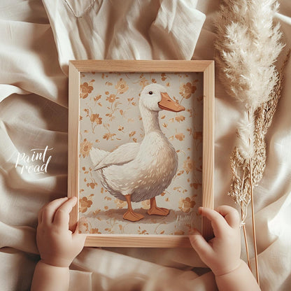 This beautiful watercolor illustration presents a majestic white duck standing gracefully, commandi… for nursery