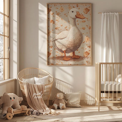 This beautiful watercolor illustration presents a majestic white duck standing gracefully, commandi… for nursery