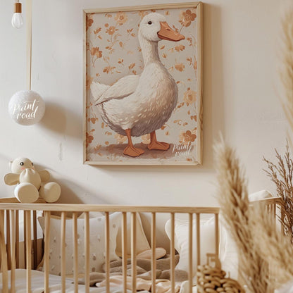 This beautiful watercolor illustration presents a majestic white duck standing gracefully, commandi… for nursery