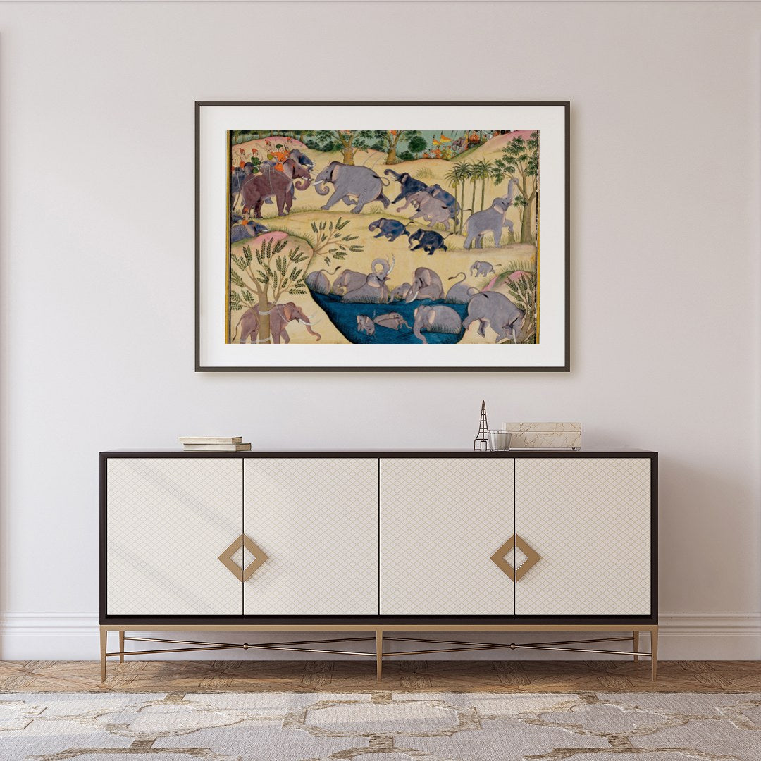 Immerse yourself in the enchanting world of 'Elephant Caravan,' a masterpiece that beautifully for Foyer