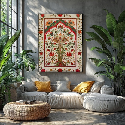 This intricate piece features a majestically detailed elephant amidst a lush tapestry of vibrant for Balcony