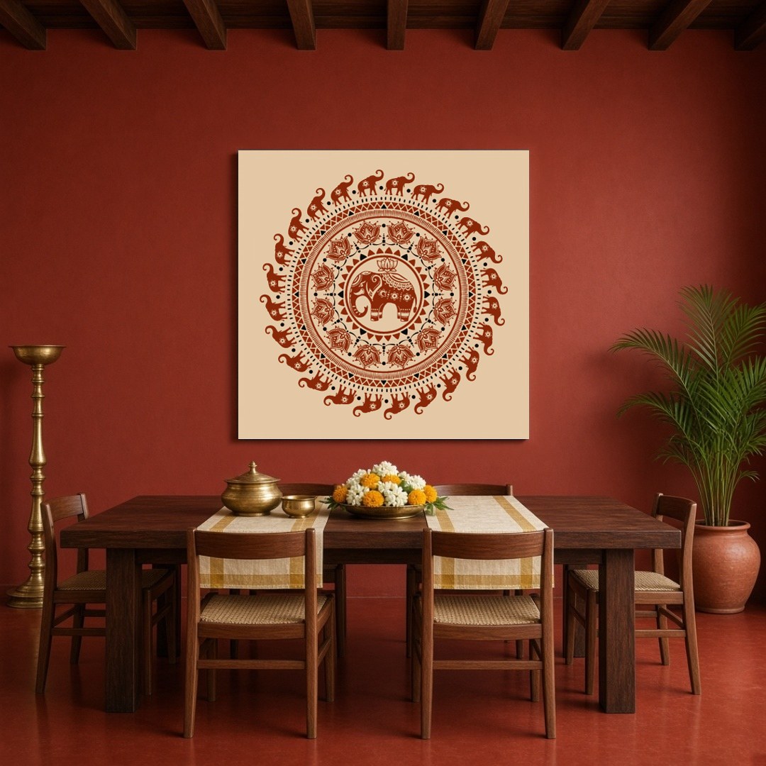 Immerse yourself in the intricate beauty of Warli art with this exquisite mandala featuring for Dining