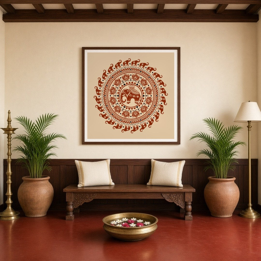 Immerse yourself in the intricate beauty of Warli art with this exquisite mandala featuring for Entrance