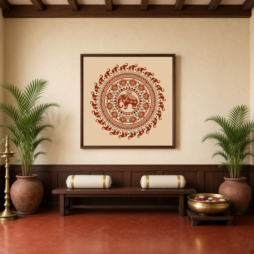 Immerse yourself in the intricate beauty of Warli art with this exquisite mandala featuring for Hallway